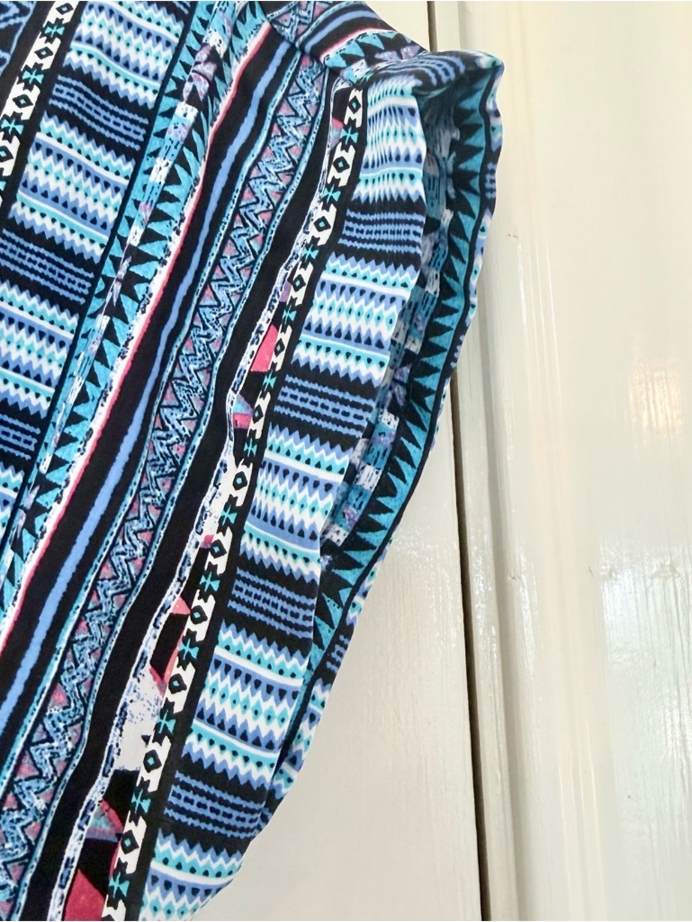 Hippie Rose Blue Striped Printed Tie-Waist Mini Dress with Pink Details - Picture 7 of 7